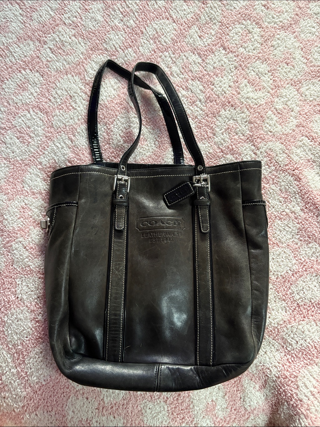 Coach Dark Brown/Black Leather Shoulder Tote